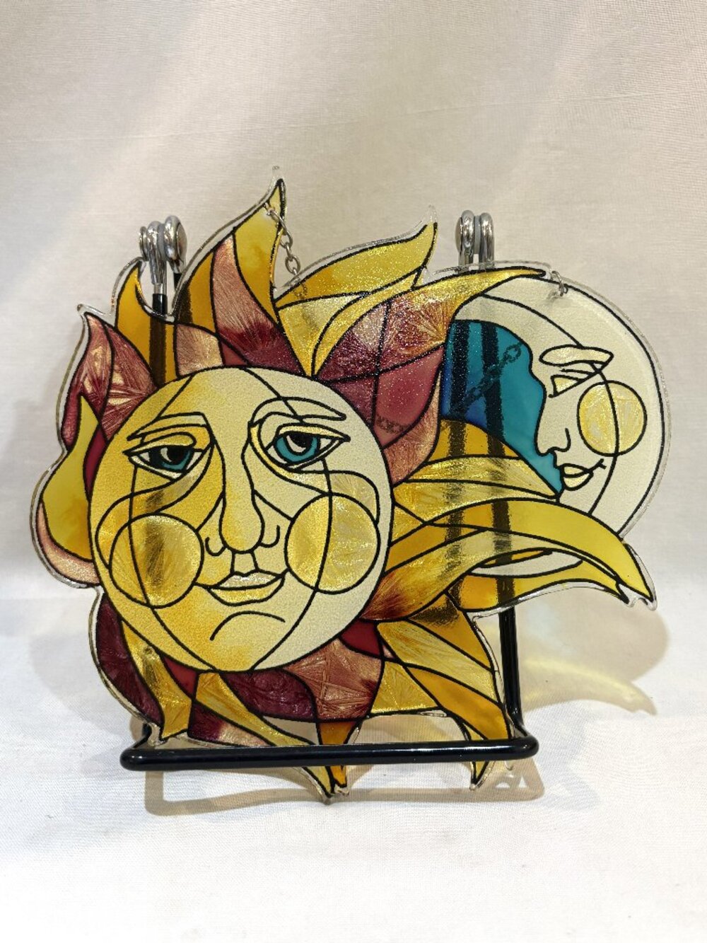 Stained Glass Celestial Sun and Moon Suncatcher Window Decor